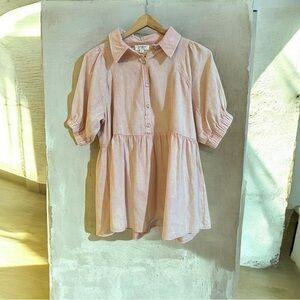 Umgee Light Pink Collared Peplum Shirt size Small # 898